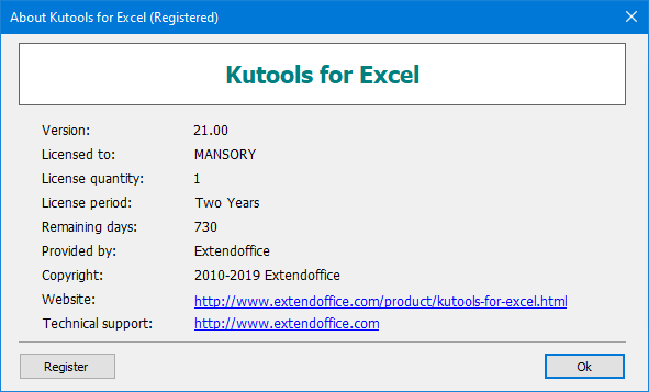 Kutools for Excel 21.00