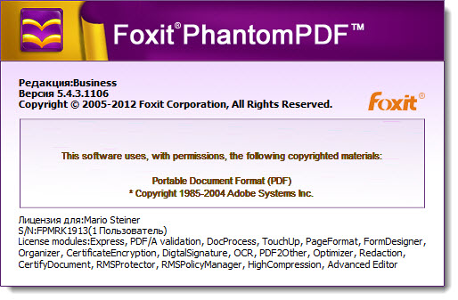 Foxit PhantomPDF Business 5.4.3.1106