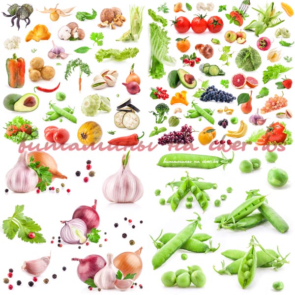 Овощи, фрукты и специи на белом фоне
